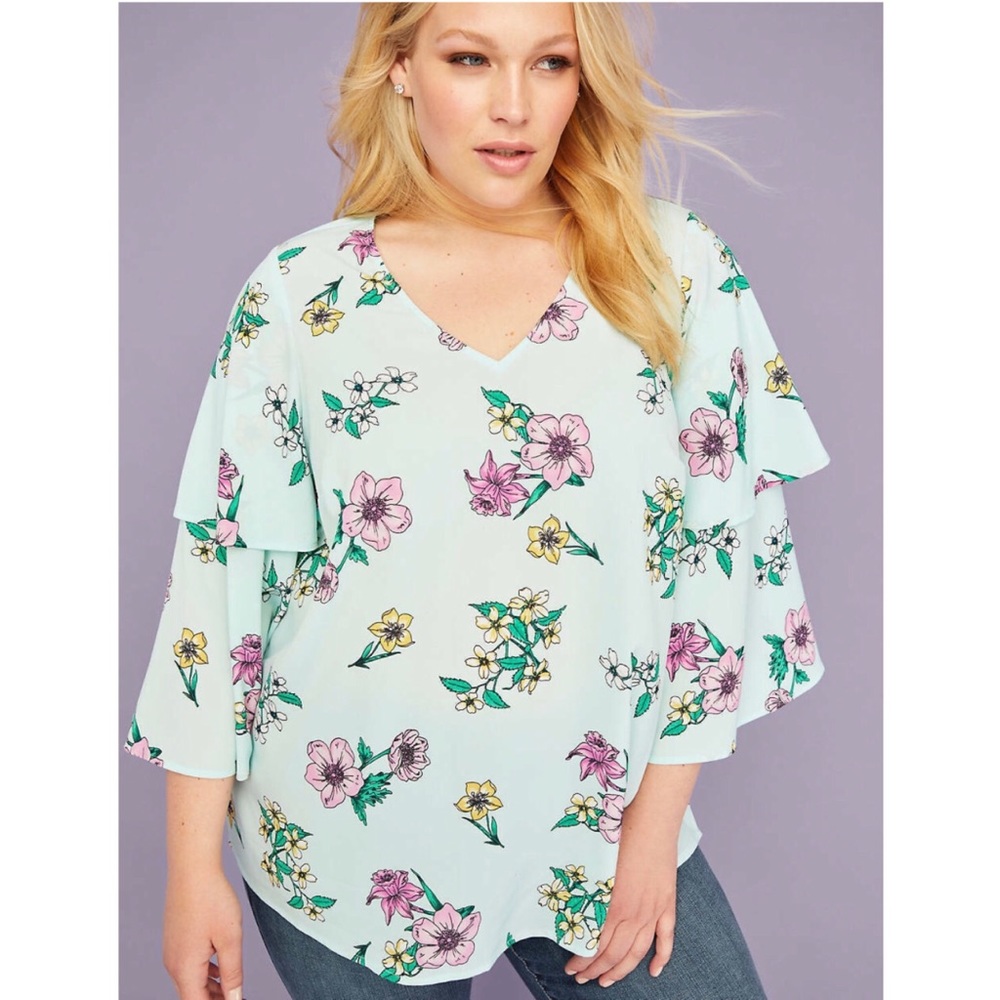 Lane Bryant Floral Top Ruffle Sleeve Size 22/24